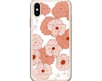 Boho Chic Phone Case, Hand Painted Flowers, Samsung Galaxy, iPhone, Aesthetic Pretty Peach Pink Floral Pattern