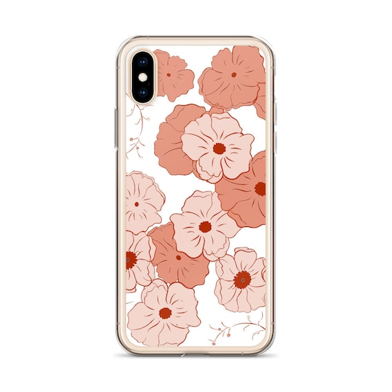 Boho Chic Phone Case, Samsung Galaxy, iPhone, Aesthetic Pretty Peach Pink Flower Pattern