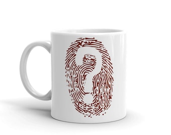 Crime Coffee Mug with Fingerprint, Forensic Detective Kitchen Decor for Crime Junkies