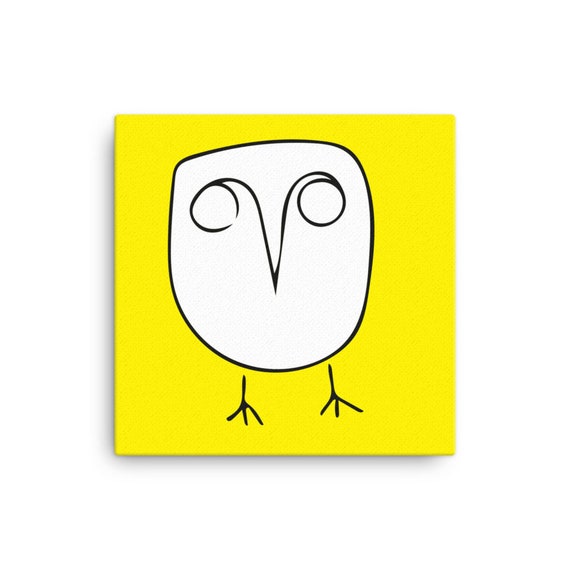 Owl Illustration on Yellow Background, Original Artwork, Canvas Art Print, Square Wall Hanging, Colorful Home Decor, Simple wall art