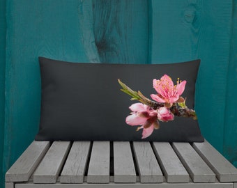 Pink and Gray Floral Pillow, Rectangle Throw Pillowcase with Insert, Lumbar Cushion, Housewarming Gift, Bed, Sofa