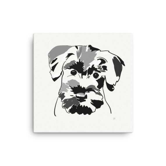 Miniature Schnauzer Canvas Painting, Square Illustration of Dog, Ready to Hang for Animal Lovers Room Decor