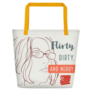 Cute Geeky Totebag with Pocket, Large 16x20 with Flirty, Dirty, Nerdy Graphic for Sassy Ladies and Smart Chicks Yellow