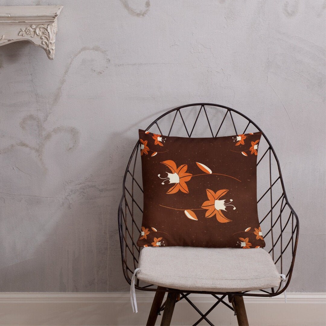 Burnt Orange Floral Pillow Square Accent Piece for Home Etsy