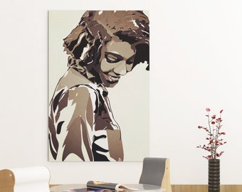 Vintage Black Glamour Original Artwork, Figurative Portrait, Sepia Tones, Large Canvas Wall Art