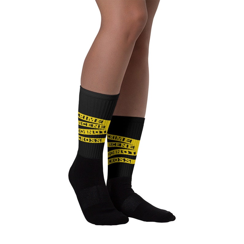 True Crime Socks Yellow Crime Scene Tape Do Not Cross Police Etsy