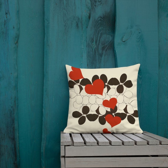 Playful Hearts Pillow Cushion, Lumbar Rectangular or Euro Sham Square, Premium Case with Stuffing, Home Staging Decorative Interior Design