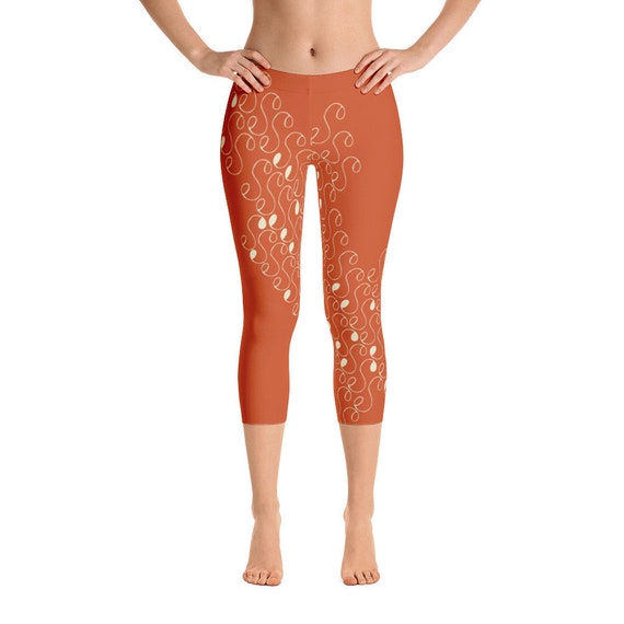Burnt Orange Leggings, Fall Festival Ladies Activewear, Capri Length from Frenchtoastygood