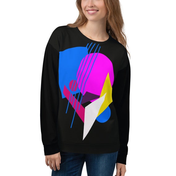 1980s Sweatshirt, 1990s Aesthetic, Retro Theme Ugly Sweater, Neon Graphic Shirts, Oversized