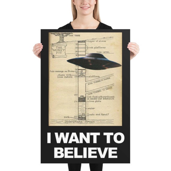 Oak Island Treasure Map Poster, UFO X-files Mashup Art - Etsy