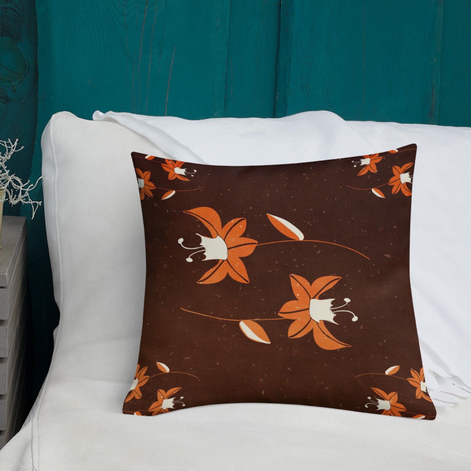 Burnt Orange Floral Pillow Square Accent Piece for Home Etsy