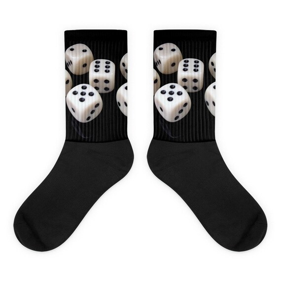 Dice Games Gambling Socks Black Crew Length Novelty Dad Socks