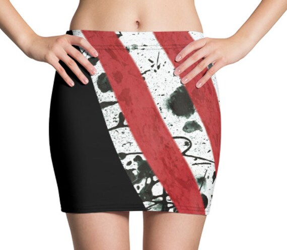 Retro 1980s Mini Skirt, Horror Slasher Movie Aesthetic, Vintage Print, Stretch Fabric Feels Great