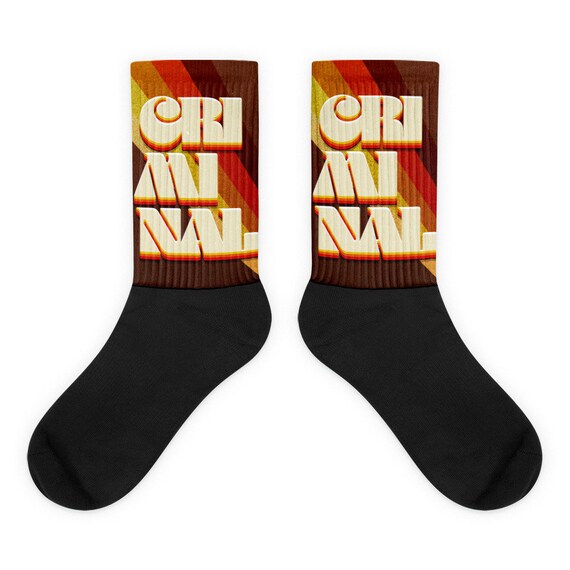 Criminal Socks, 70s Aesthetic Novelty Socks, Crime Junkie Gift for Murderino