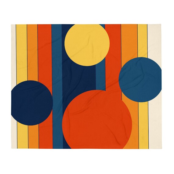 Retro Circles Throw Blanket, Colorful Home Decor, Mid Century Modern Aesthetic, Bed Sofa Room Staging
