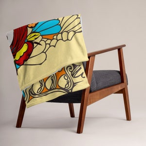 Calavera Sugar Skull Blanket, Handmade Original Artwork from Frenchtoastygood, Soft Fleece Machine Washable Bedding image 6