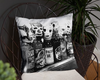 Lucha Libre Pillow, Man Cave Decor, Beer Lover Gift, Home Game Room Interior