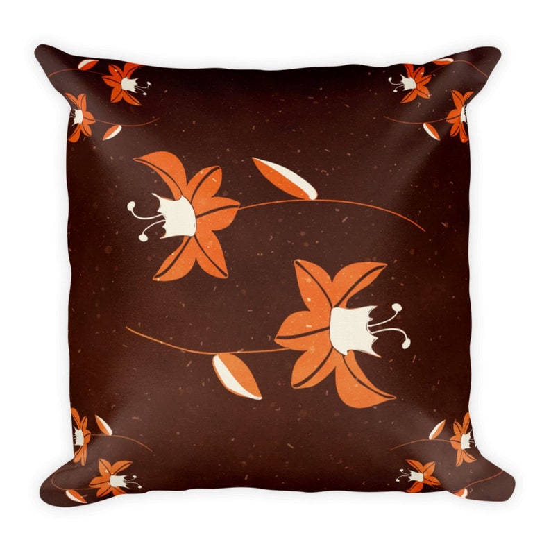 Burnt Orange Floral Pillow Square Accent Piece for Home Etsy