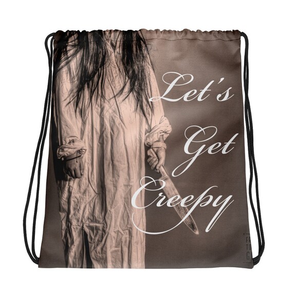 Creepy Cute Backpack, Drawstring Bag Purse for Goth Horror True Crime Fans, Gifts under 30
