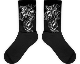 Quetzalcoatl Socks, Dragon Art Footwear, Comfy, Cozy Sock Gift for Men, Women