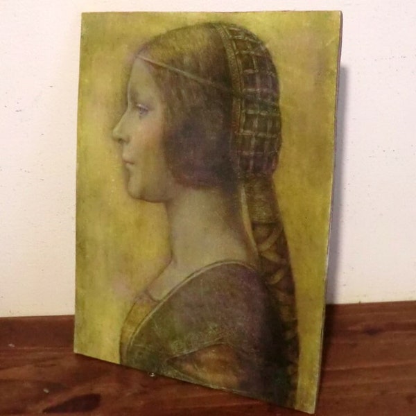 Leonardo da vinci-La belle princesse. Bianca Sforza1495...Pièce rare-. Impression d"art sur bois