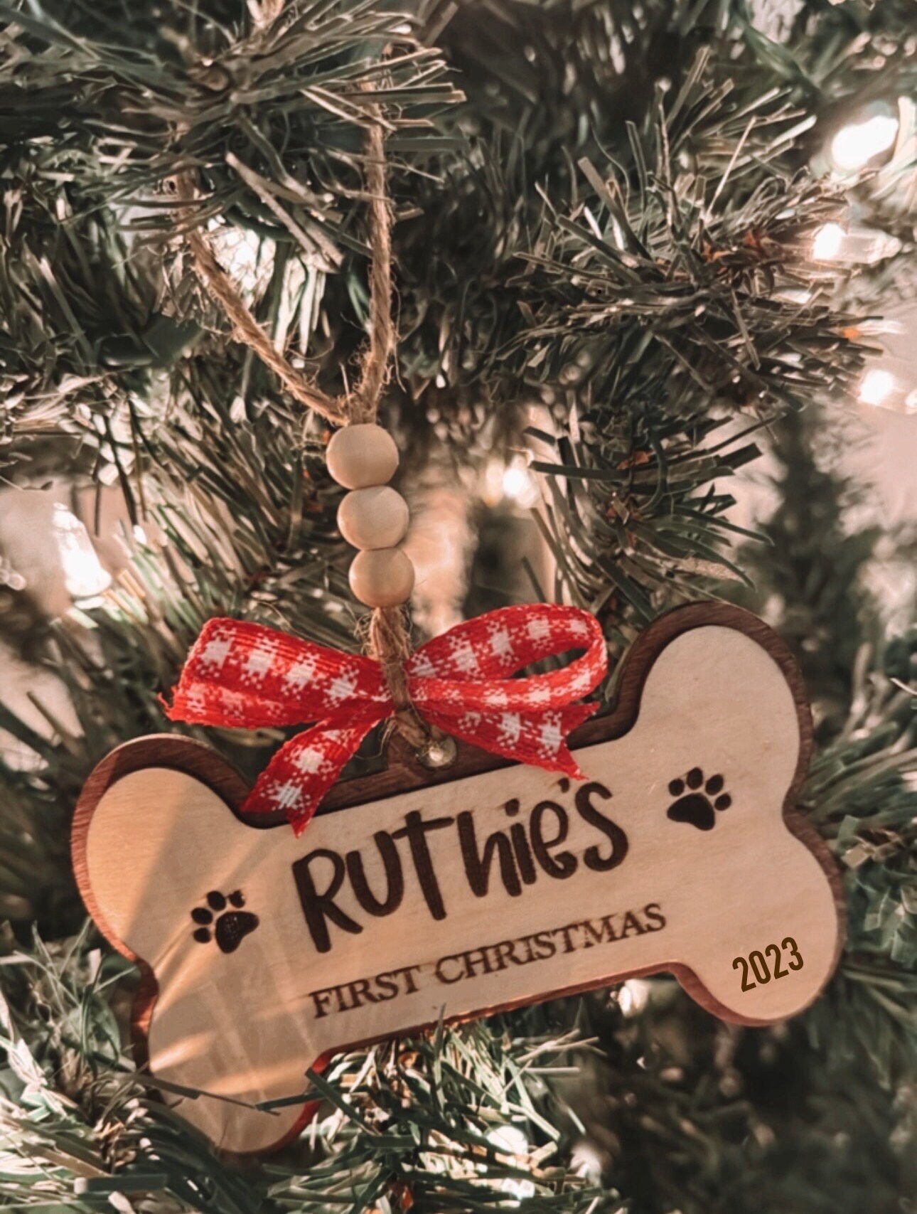 Personalized Wood Pet Ornament, Bone Design