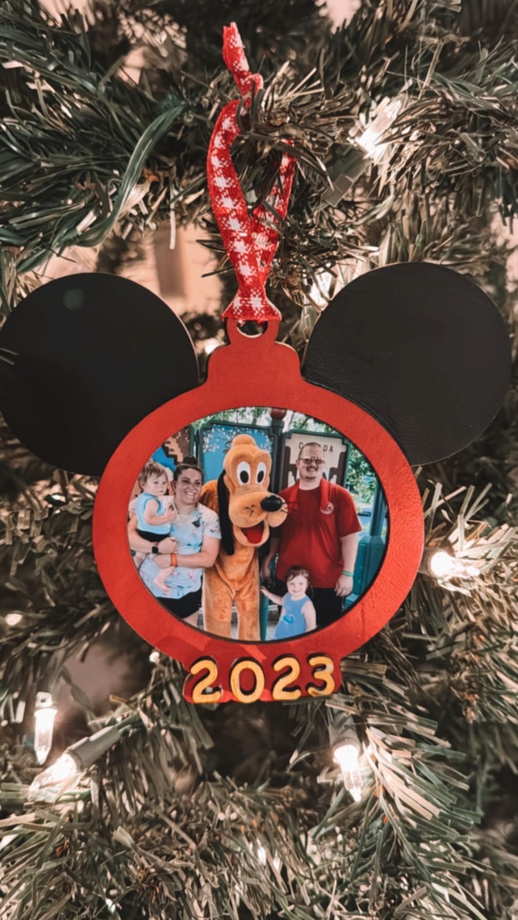 Photo Ornament inside a Mickey inspired themed design, Tree Ornament or Wall Hanger. Family Vacation
