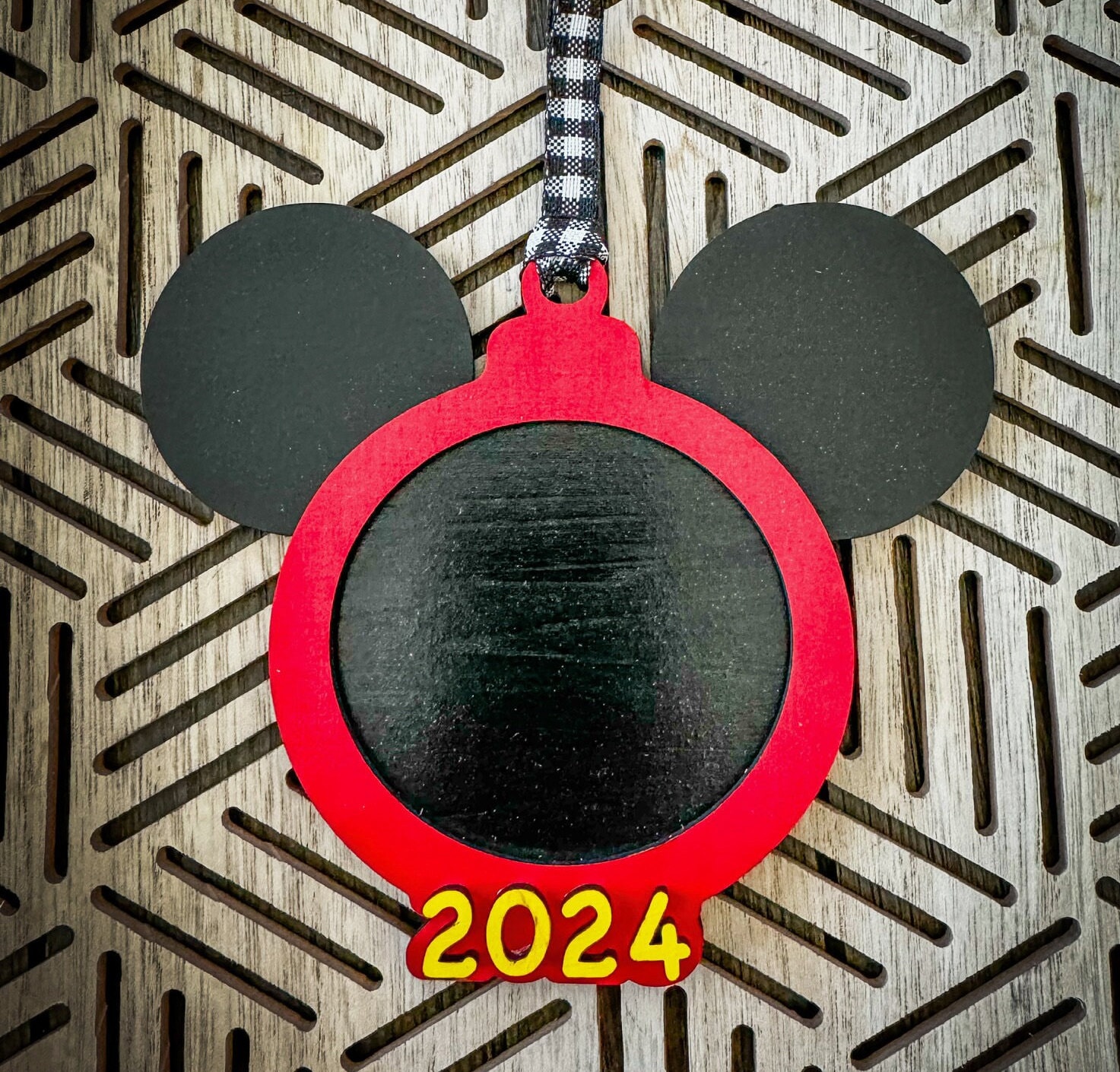 Photo Ornament inside a Mickey inspired themed design, Tree Ornament or Wall Hanger. Family Vacation