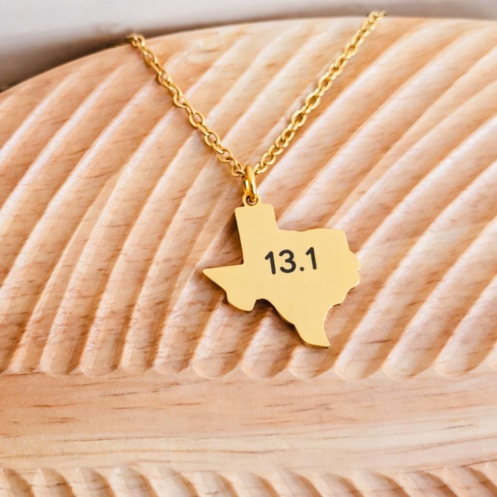 Texas Runner Necklace Personalized Race Distance Gift Marathon Jewelry