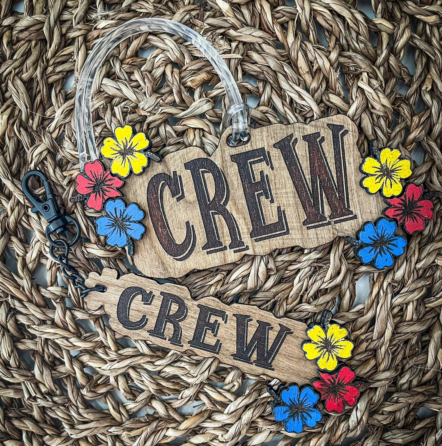 Crew Luggage Tag Hawaiian Inspired - cherry wood tag perfect for luggage, backpack, as ornament - f