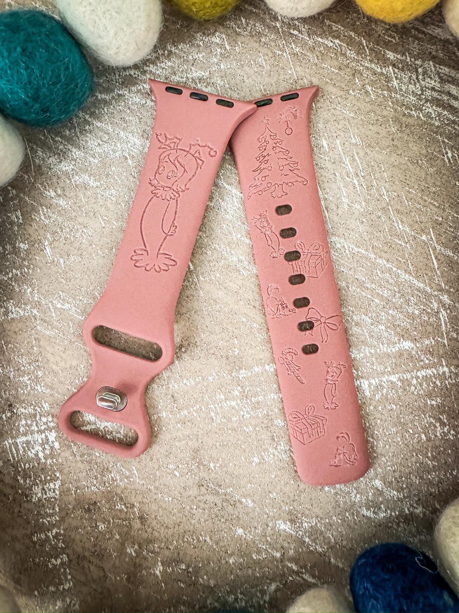 Whimsical Christmas inspired engraved Watch band for Apple watches