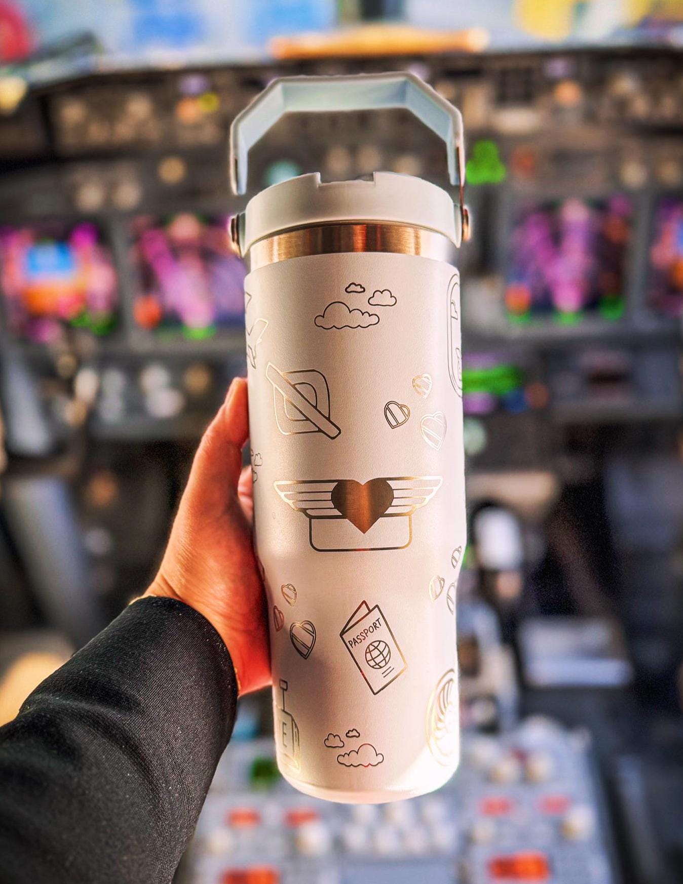 Tumbler Top Handle 30oz - Aviation Travel Doodles