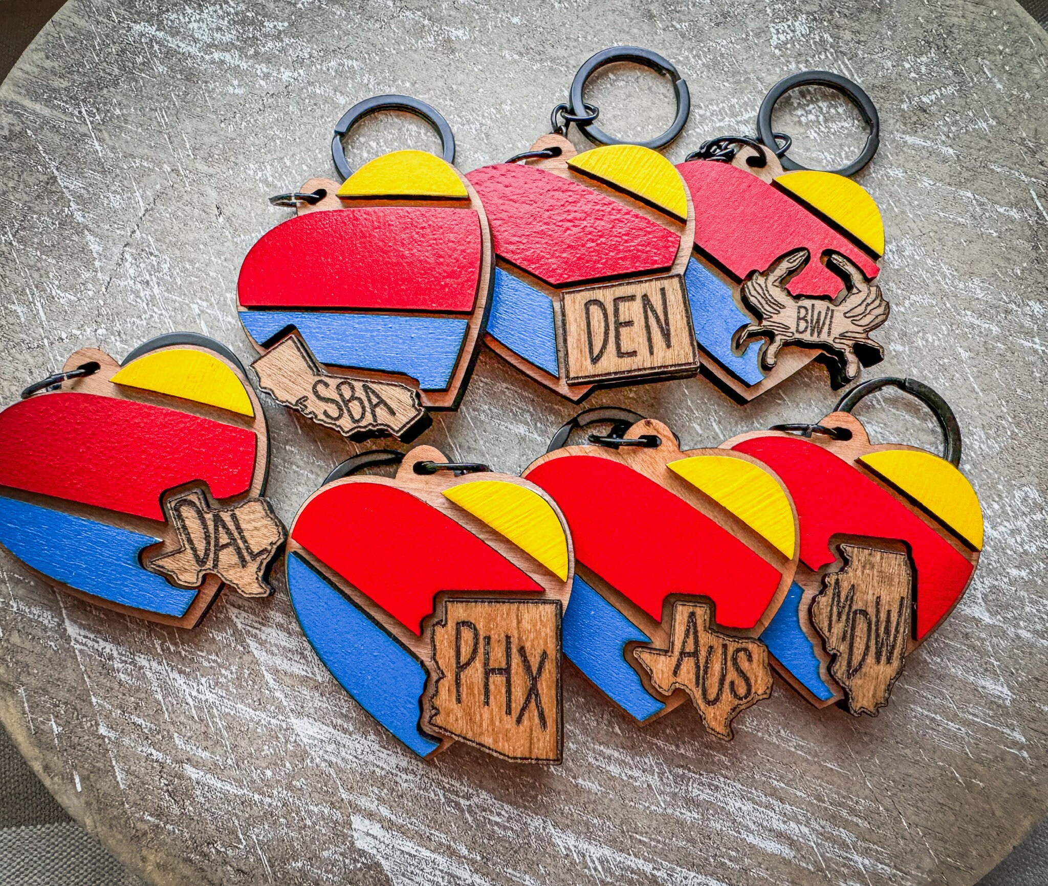 State themed airline inspired keychain for travel lovers