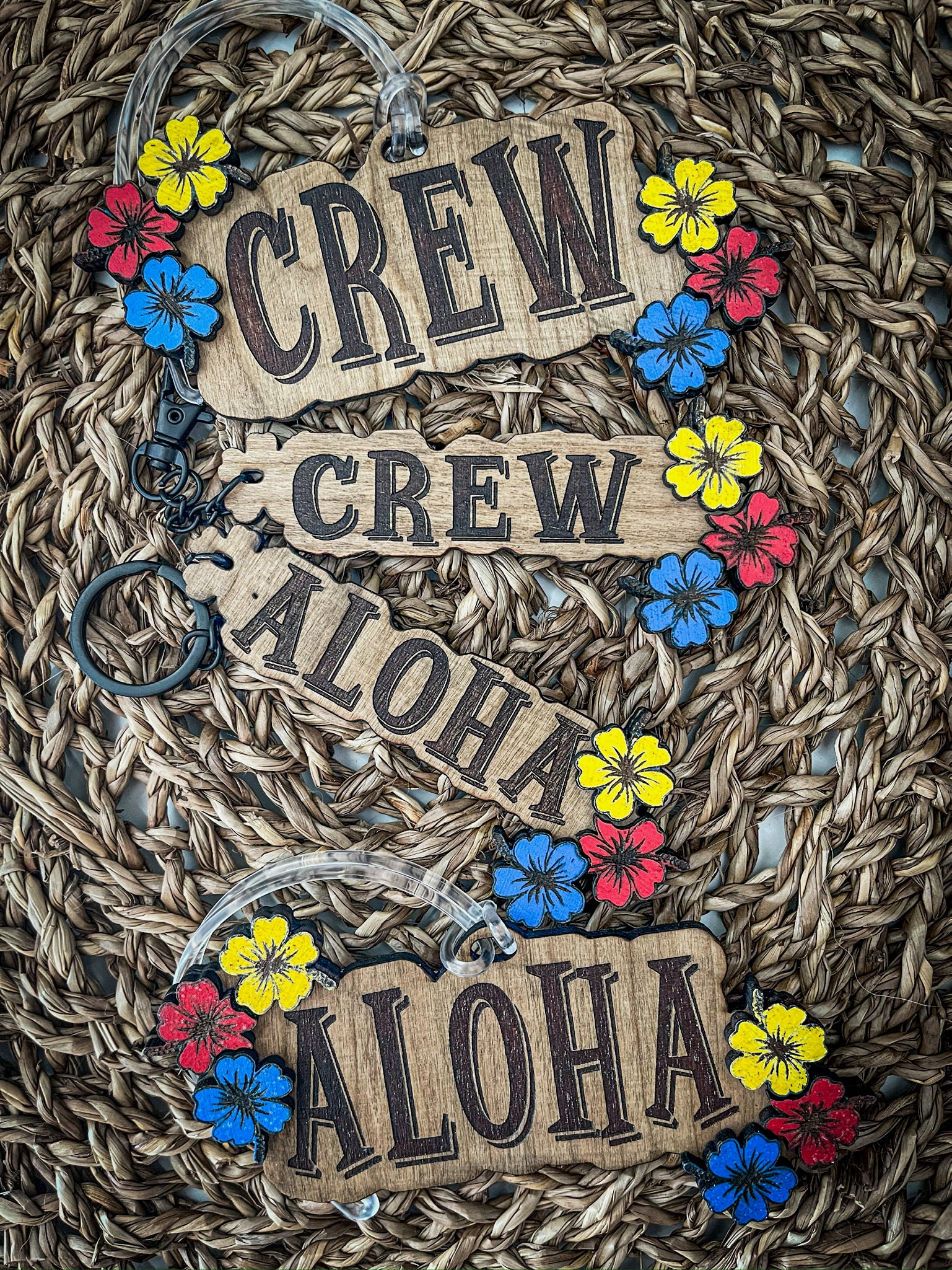 Key Chain Hawaiian Aloha Inspired - cherry wood tag perfect for backpack, zipper or badge - island v