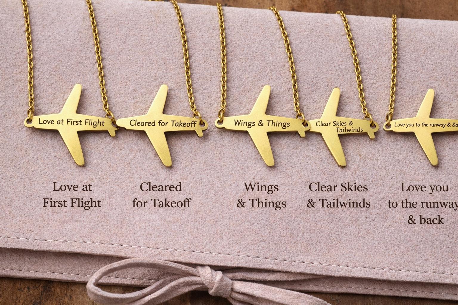 Airplane Necklace Aviation Gift Choose Phrase for Travel Lover Jewelry