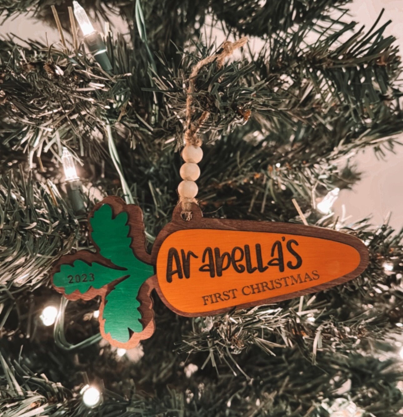 Personalized Wood Pet Ornament, Carrot Design