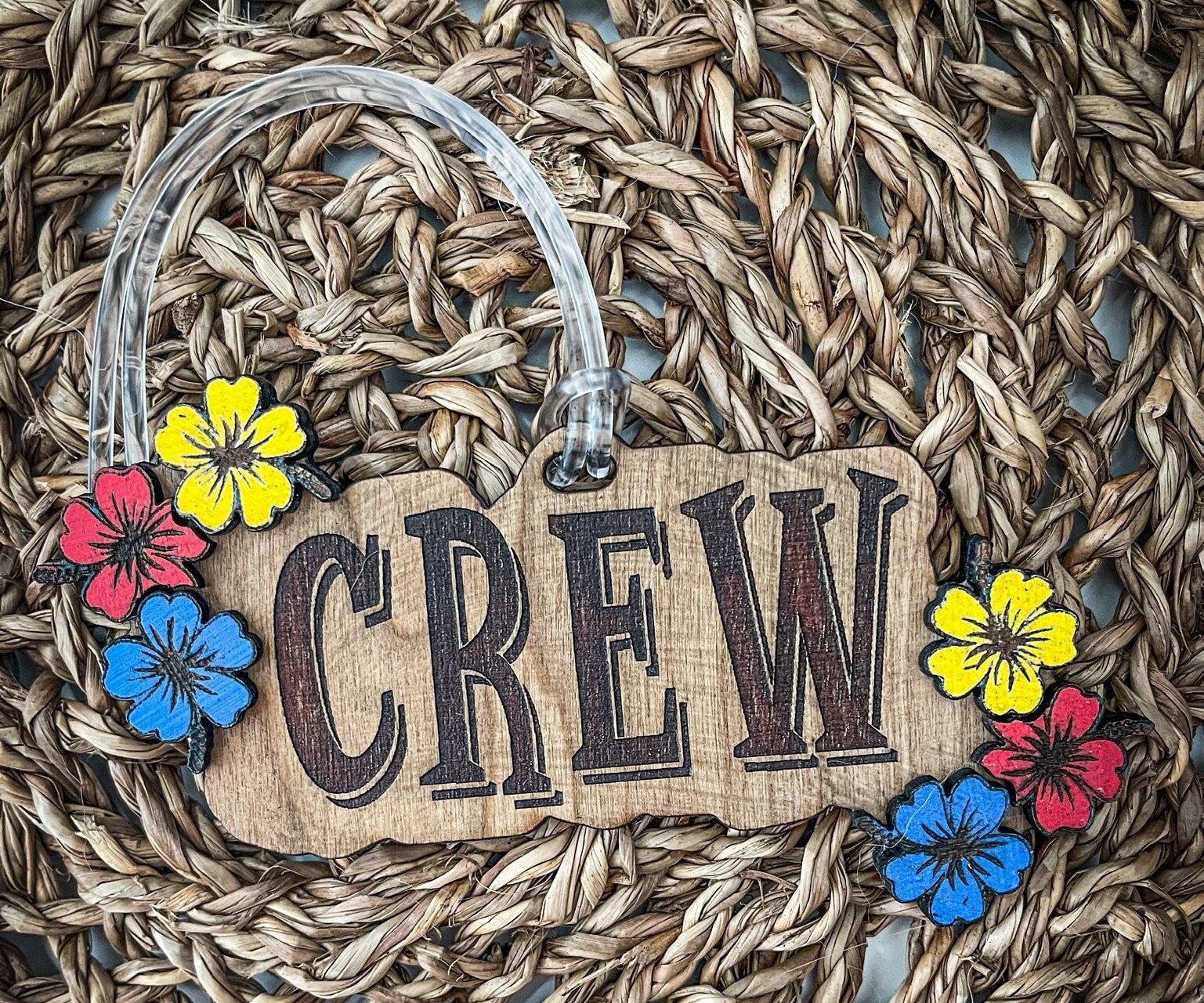 Crew Luggage Tag Hawaiian Inspired  - cherry wood tag perfect for luggage, backpack, as ornament - f