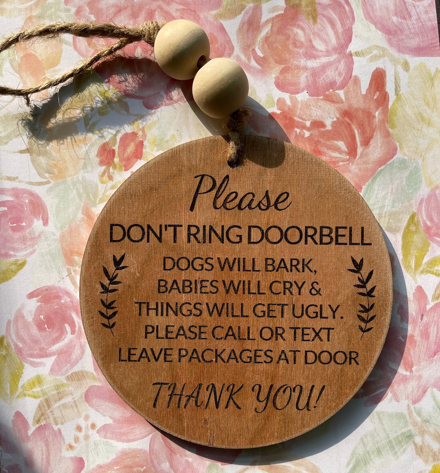 Baby Sleeping Sign for front door - Wooden Handcrafted with laser engraved design, don't ring doorbe