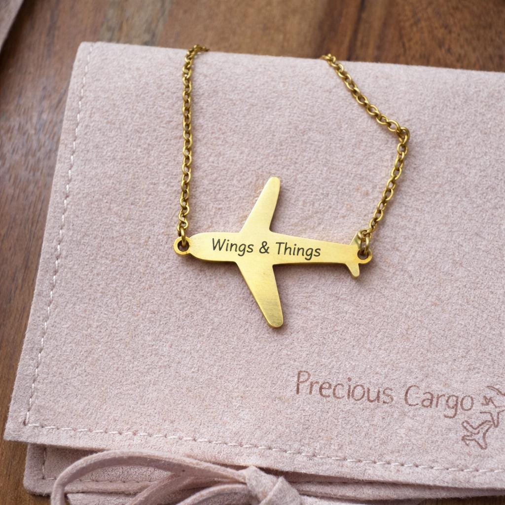 Airplane Necklace Aviation Gift Choose Phrase for Travel Lover Jewelry