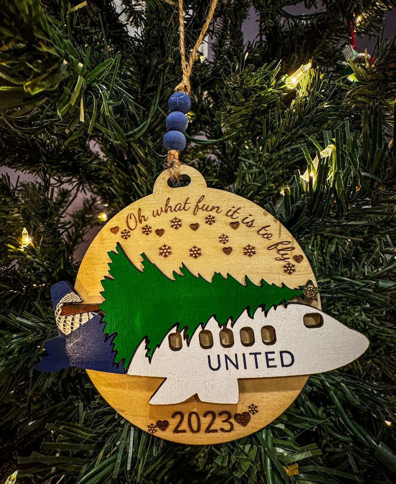 Flying Airplane Ornament Aviation inspired design, Oh What Fun it is to Fly Tree Ornament, Door or W