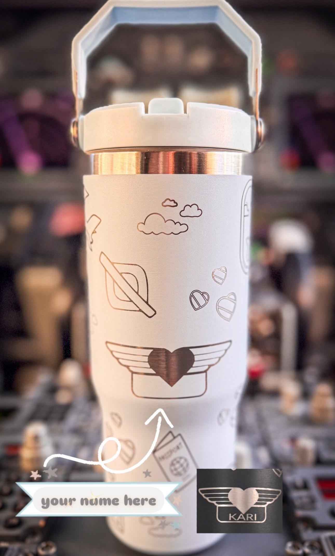 Tumbler Top Handle 30oz - Aviation Travel Doodles