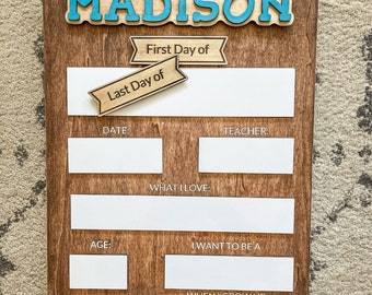 Customizable Wooden First Day of School Sign, Reusable Dry Erase Board