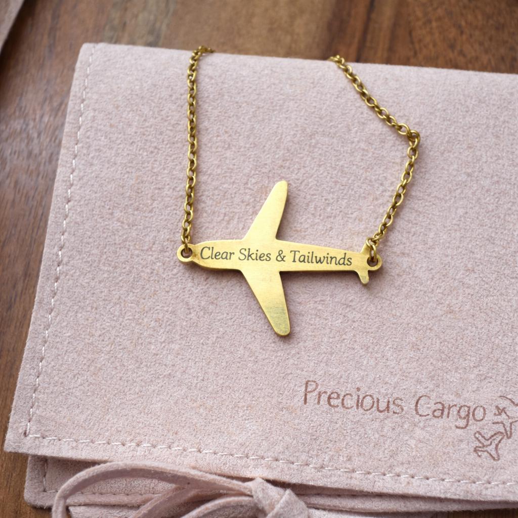 Airplane Necklace Aviation Gift Choose Phrase for Travel Lover Jewelry