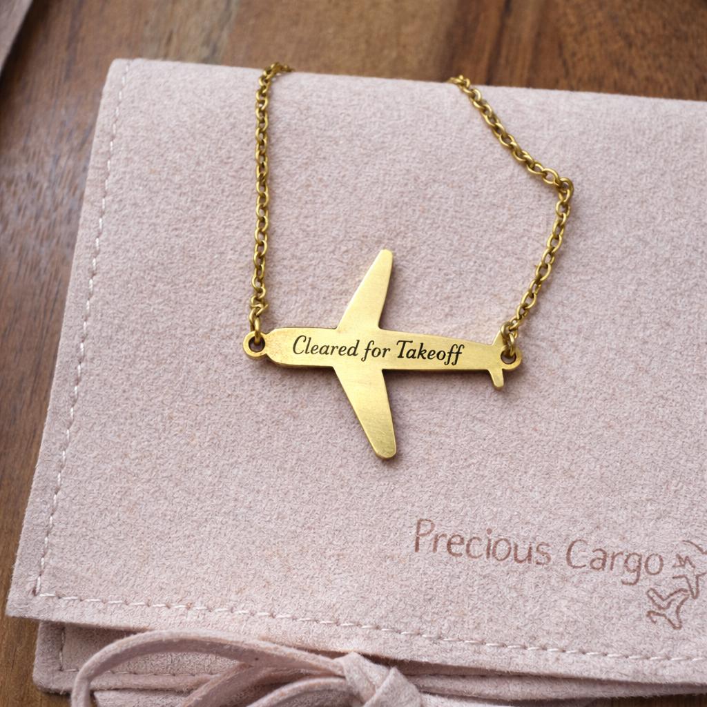Airplane Necklace Aviation Gift Choose Phrase for Travel Lover Jewelry