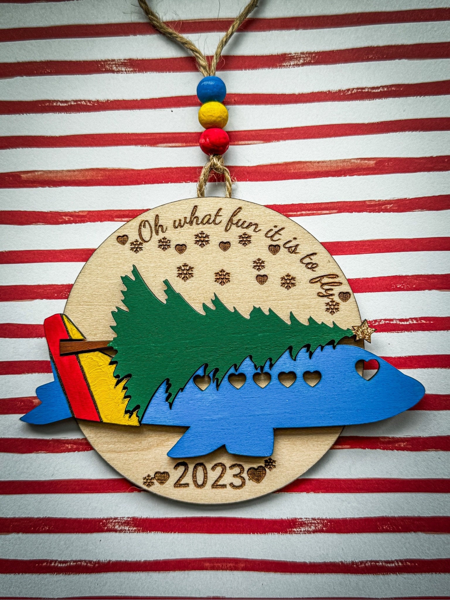 Flying Airplane Ornament Aviation inspired design, Oh What Fun it is to Fly Tree Ornament, Door or W