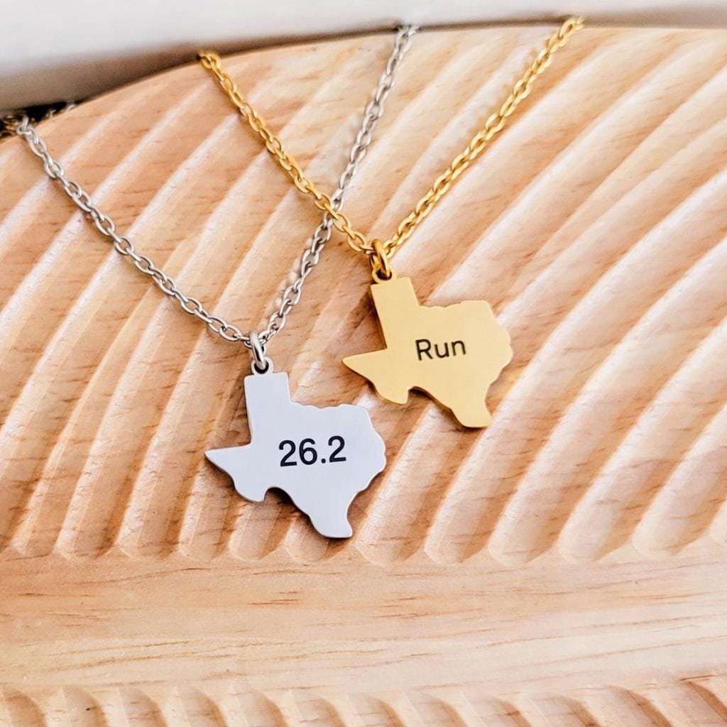 Texas Runner Necklace Personalized Race Distance Gift Marathon Jewelry