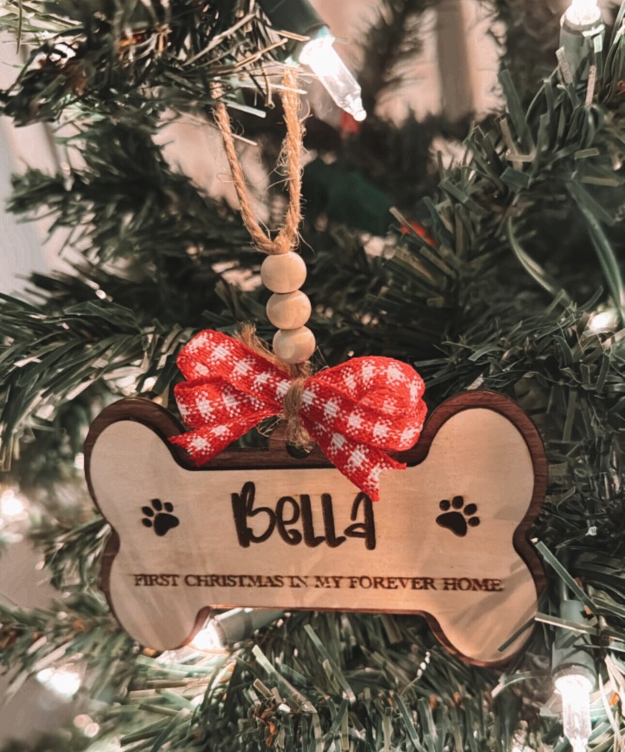 Personalized Wood Pet Ornament, Bone Design