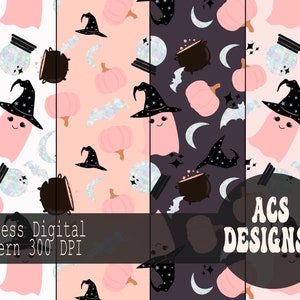 Holographic Halloween Digital Paper | Seamless, Repeating Pattern | Commercial Use | Halloween Cute Ghosts Holographic Crystal Ball Cauldron