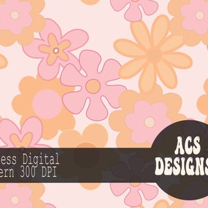Groovy Floral Digital Paper | Seamless, Repeating Pattern | Retro Flowers | Commercial Use