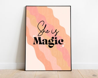 She Is Magic Digital Print | Instant Digital Download | Retro Groovy Girls Halloween